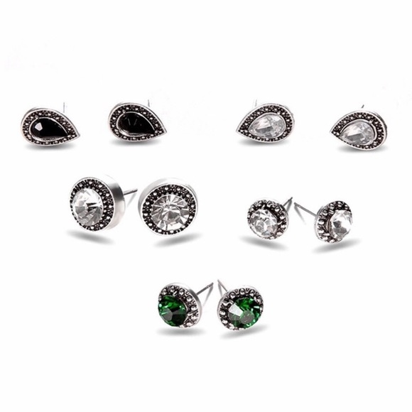 (5) PAIR BOHO ANTIQUE CRYSTAL EARRING STUDS - Picture 3 of 7